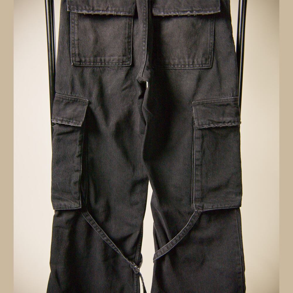Zara Women’s Cargo Utility Jeans USA 2 Washed Black Multi Pocket Strap Detail